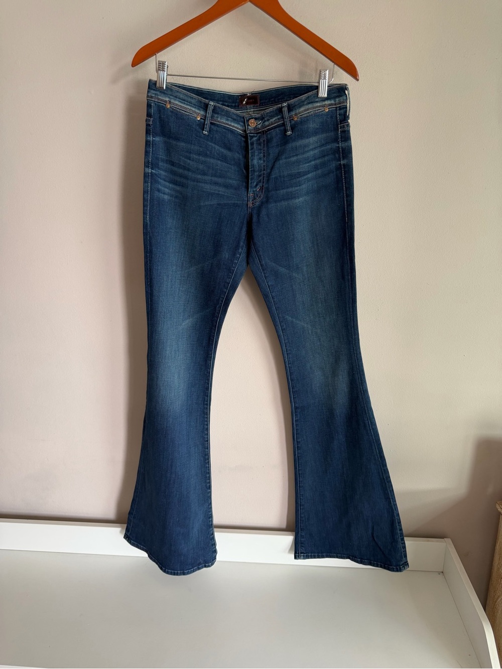 Mother The Curfew Moontide Flare Jeans Bell Bottom Dark Wash Blue 30